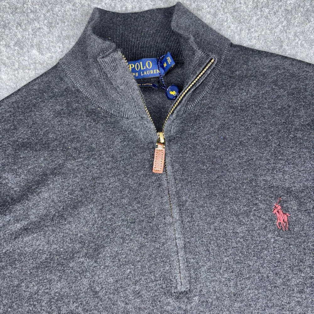 Polo Ralph‎ Lauren Pima Cotton Sweater Vest Men's Medium Gray 1/4 Zip Pony Logo